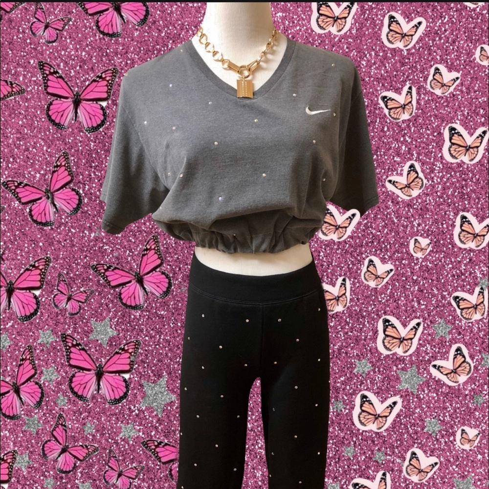 Upcycled Rhinestone Nike Cinched Crop Top